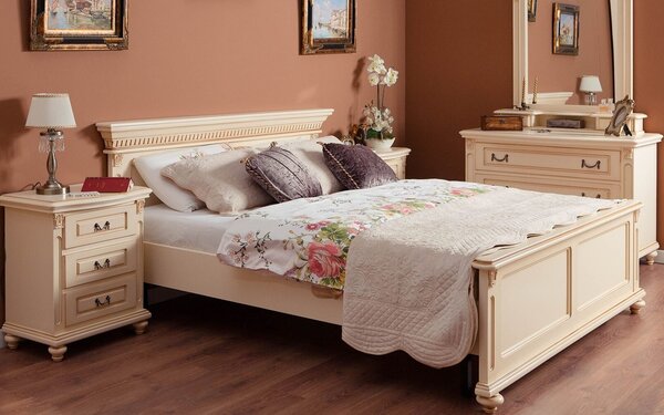 Pat lemn masiv crem Roberta Patinat - 160x200
