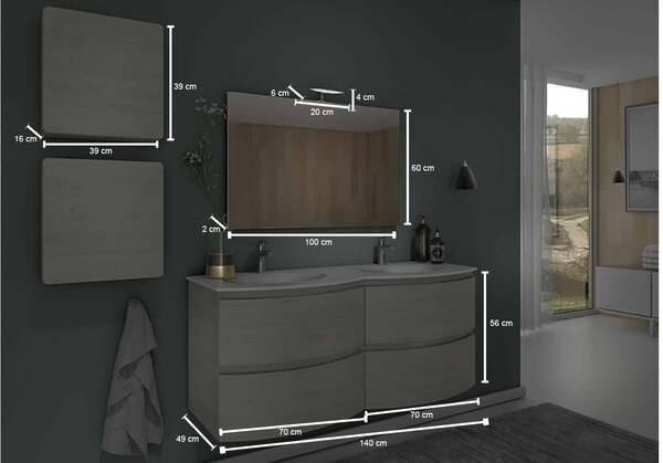 Set lemn masiv Mobilier Baie Suspendat Aledo - Natur texturat
