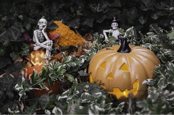 Decorațiune LED HALLOWEEN Retlux LED/2xLR44/alb cald, schelet în dovleac, rășină