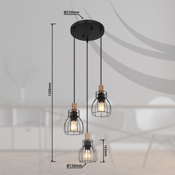 Lustră pe cablu Globo 15326-3H1 MINA 3xE27/40W/230V