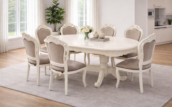 Masă lemn masiv alb de dining Briston Extensibilă