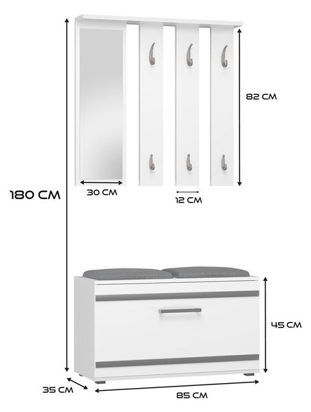 Set mobilier hol Oasis 1 (alb) (cu oglindă). 1132531
