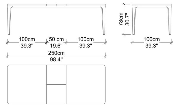 Masă lemn masiv de dining extensibilă Sophia 200/250×100 cm