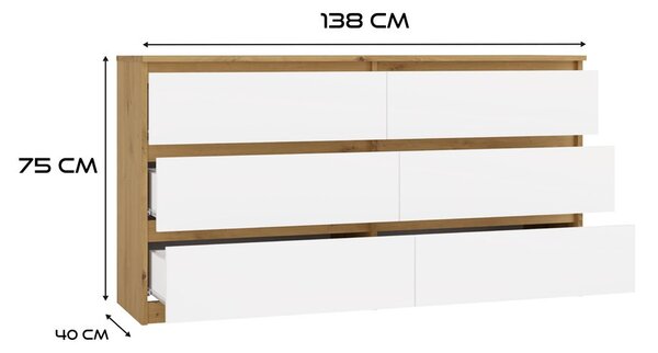 Comodă Musecalo 6 140 (stejar artisan + alb). 1132817