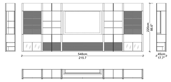 Mobilier TV lemn masiv Domo Personalizabil, 548 × 45 × 220 cm