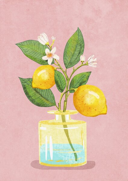 Ilustrație Lemon Bunch In Vase, Raissa Oltmanns, (30 x 40 cm)