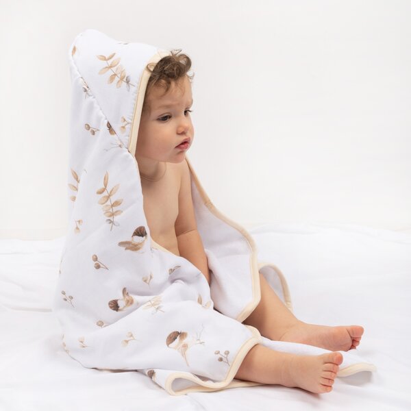Prosop bebe 80x80 cm cu doua fete muselina si frotir Kidizi Birdy, varsta 0-2 ani