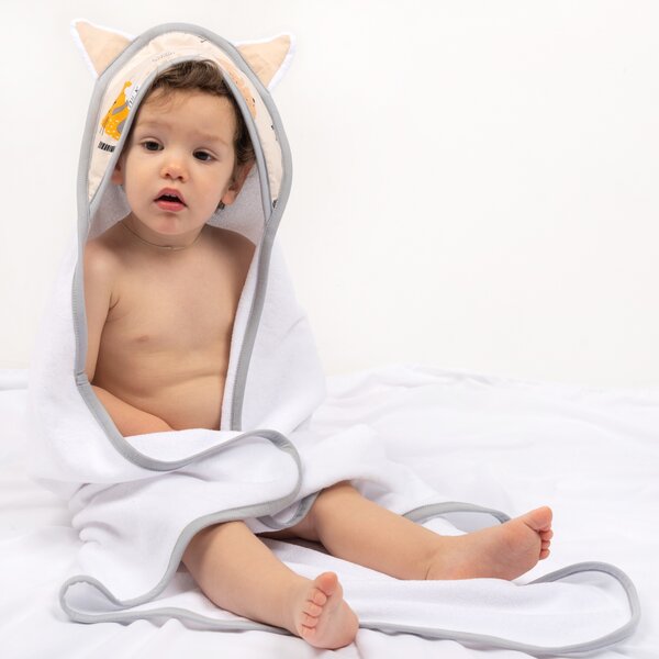 Prosop bebe cu gluga si urechi 90x90 Kidizi Kitten Love