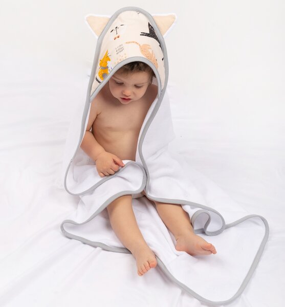 Prosop bebe cu gluga si urechi 90x90 Kidizi Kitten Love