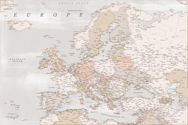 Harta Detailed map of Europe in rustic style, Blursbyai, (40 x 26.7 cm)
