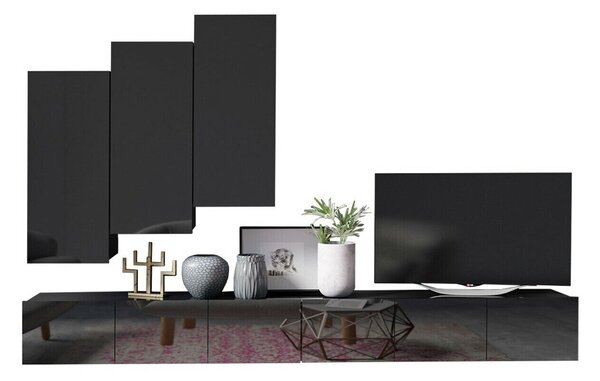 Set de living Remus XX, Negru, Negru lucios, PAL laminat, 107 kg