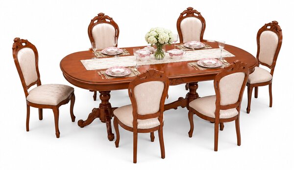 Set lemn masiv Dining Briston 6 Scaune și Masă Extensibilă