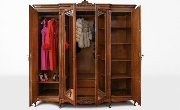 Dulap lemn masiv 4 usi Isabel, 235 × 68 × 237 cm