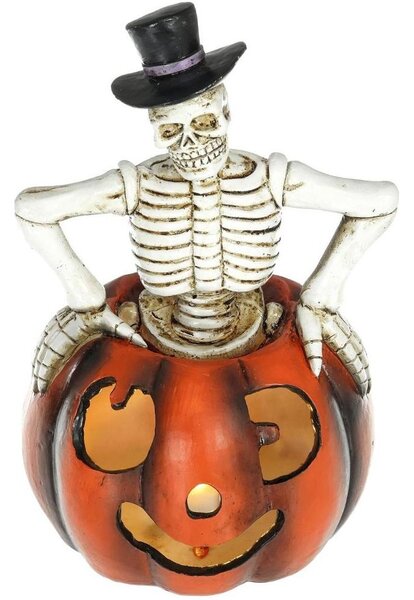 Decorațiune LED HALLOWEEN Retlux LED/2xLR44/alb cald, schelet în dovleac, rășină