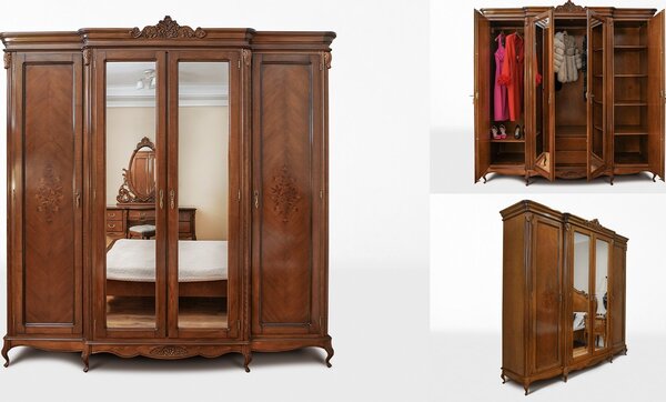 Dulap lemn masiv 4 usi Isabel, 235 × 68 × 237 cm