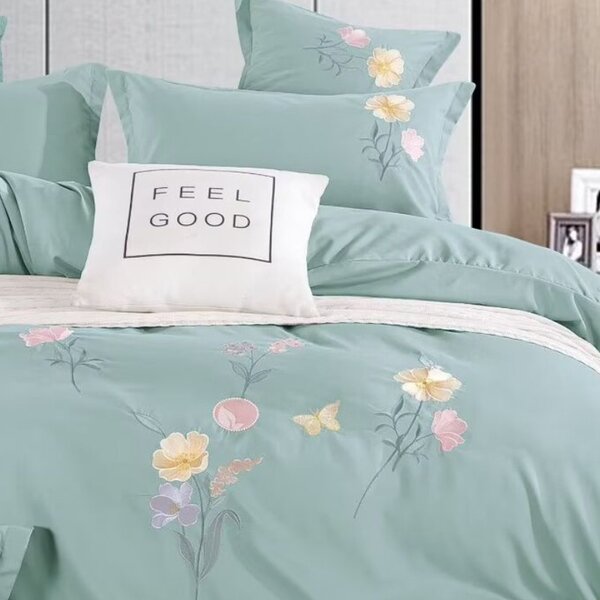Lenjerie cu Elastic 180x200 cm, cu broderie, Sandro V1 Mint (Finet)