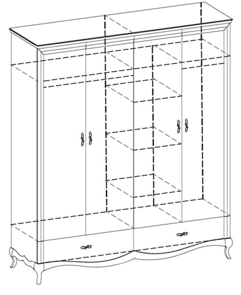 Dulap lemn masiv nuc Milan 4 Uși Alb-, 204,4 × 62,5 × 209,5 cm