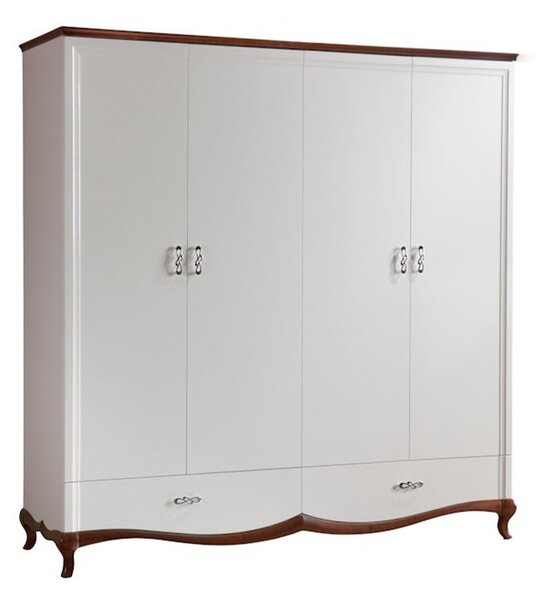 Dulap lemn masiv nuc Milan 4 Uși Alb-, 204,4 × 62,5 × 209,5 cm