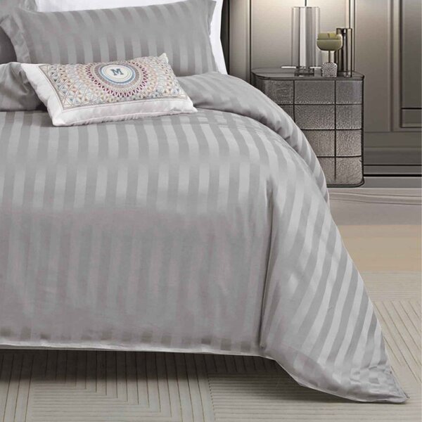 Lenjerie cu elastic 140x200 cm, Damasc, Atlas V6 Gri Deschis (Finet)