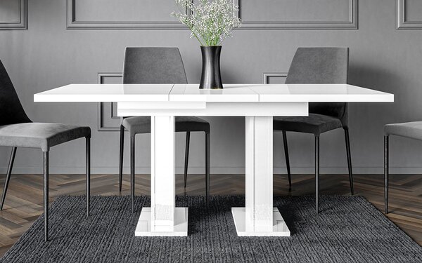 Masă lemn masiv alb Dining extensibilă Illumina Crest 120/160x80 cm