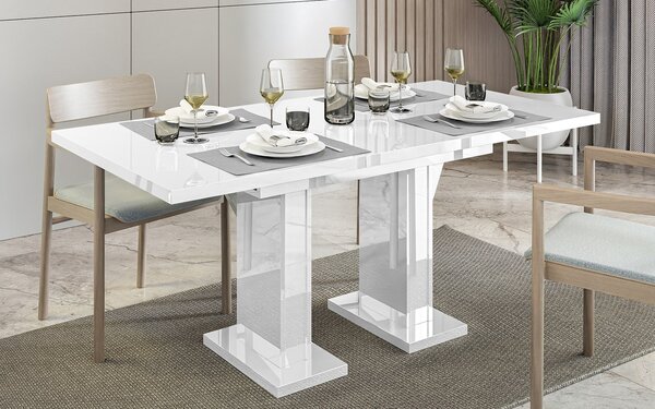 Masă lemn masiv alb Dining extensibilă Illumina Crest 120/160x80 cm