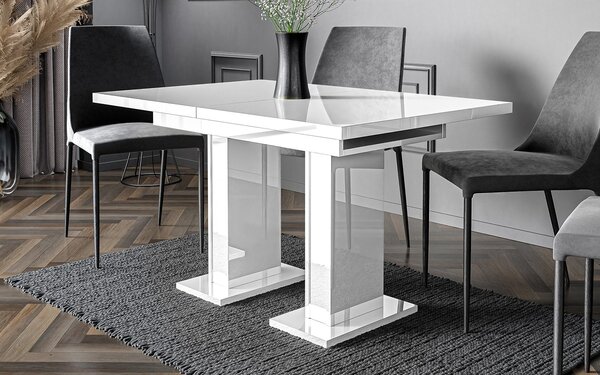 Masă lemn masiv alb Dining extensibilă Illumina Crest 120/160x80 cm