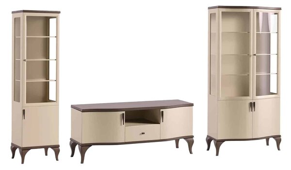 Set lemn masiv nuc Living Leona 3 Piese Crem-