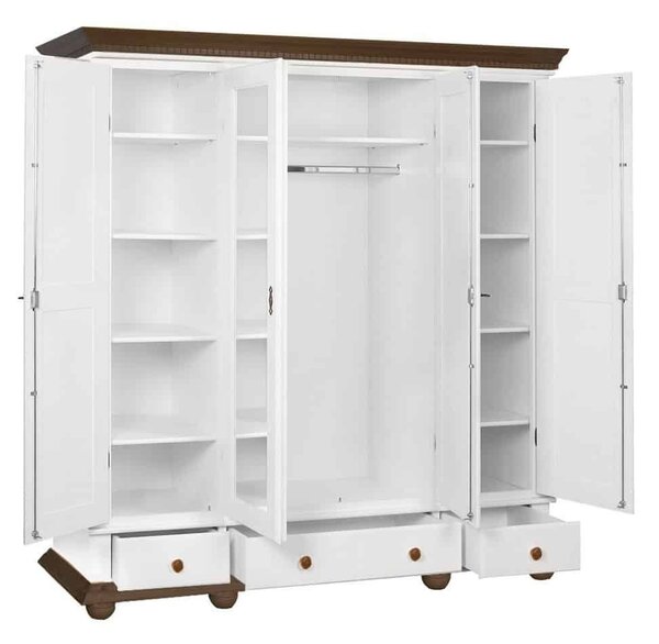 Dulap lemn masiv nuc Celia Alb/, 197 × 58 × 203 cm