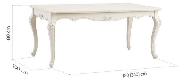 Masă lemn masiv alb Dining Extensibilă Paris 180/, 240 × 100 × 80 cm