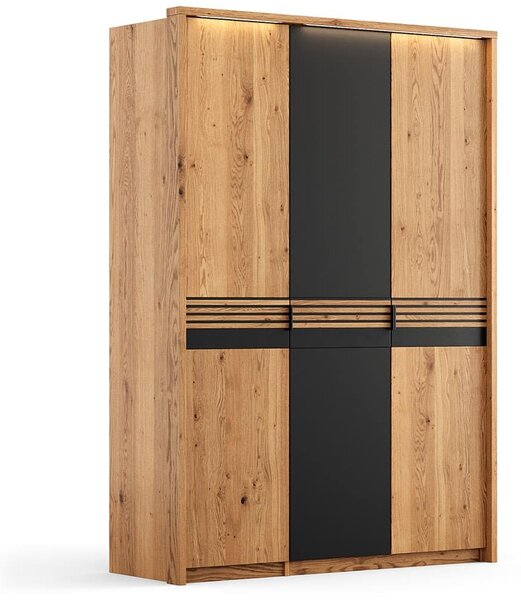 Dulap stejar masiv Rafael 3 Usi 1 Usa Sticla, 156 × 58 × 219 cm