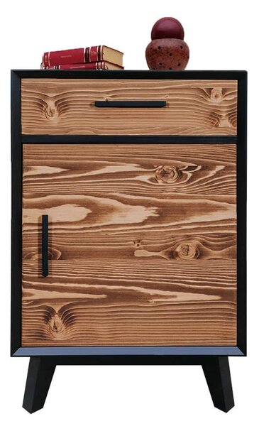 Dulap lemn masiv Timeless 1 Sertar 1 Ușă Negru, 50 × 45 × 85 cm