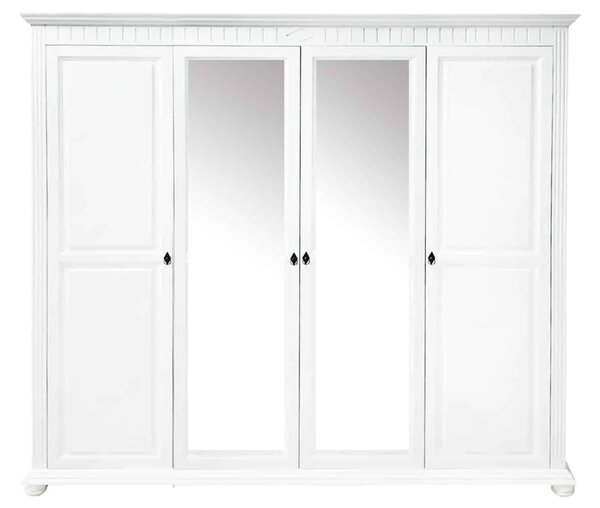 Dulap lemn masiv alb Natalie cu Oglinzi, 221 × 60 × 210 cm