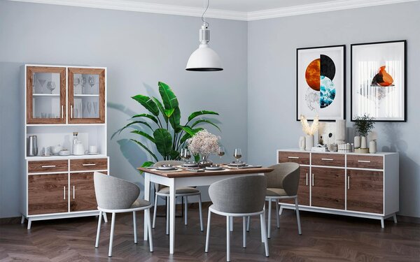 Masă lemn masiv alb Dining Extensibilă Timeless 120/, 160 × 80 × 76 cm