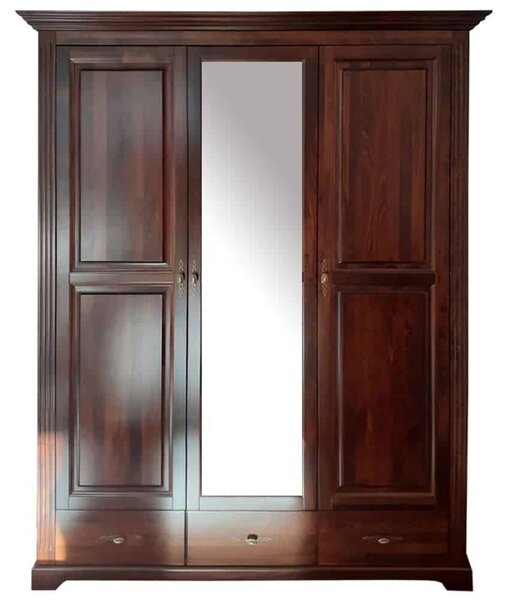 Dulap lemn masiv nuc Preston 3 Uși cu Oglindă, 160,7 × 60,9 × 206,9 cm