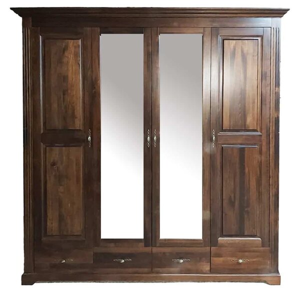 Dulap lemn masiv nuc Preston 4 Uși cu Oglinzi, 204,8 × 60,9 × 206,9 cm