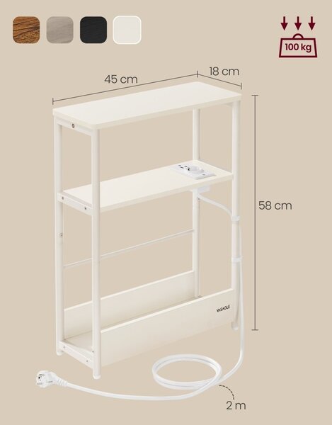 Masuta laterala cu priza Vasagle Alb 45x18x58 cm