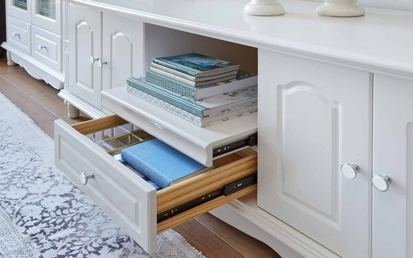 Cabinet TV lemn masiv alb Elizabeth, 180 × 58 × 62 cm