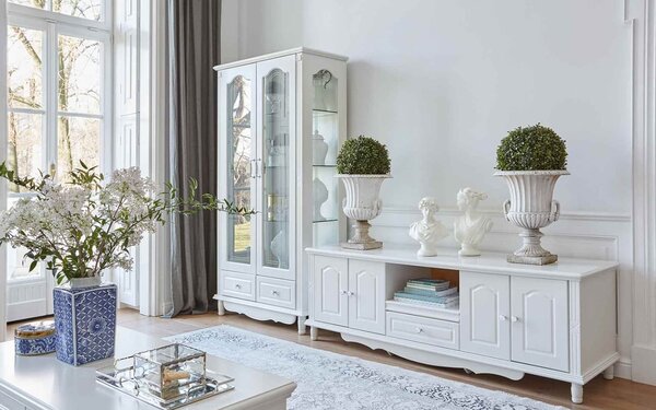 Cabinet TV lemn masiv alb Elizabeth, 180 × 58 × 62 cm