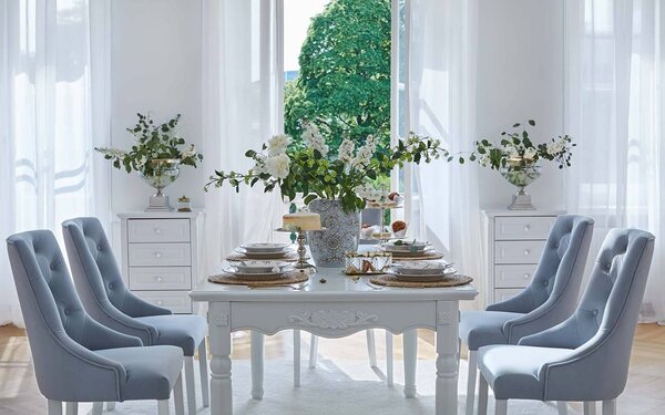 Masă lemn masiv alb dining extensibilă Elizabeth 190/, 240 × 100 × 80 cm