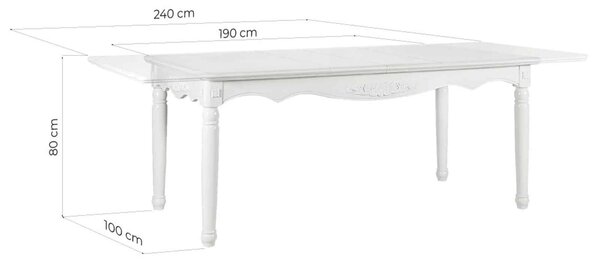 Masă lemn masiv alb dining extensibilă Elizabeth 190/, 240 × 100 × 80 cm