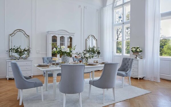 Masă lemn masiv alb dining extensibilă Elizabeth 190/, 240 × 100 × 80 cm