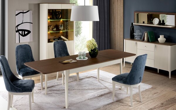 Masă lemn masiv nuc Dining Extensibilă Napoli 160/ Crem/, 250 × 90 × 77 cm