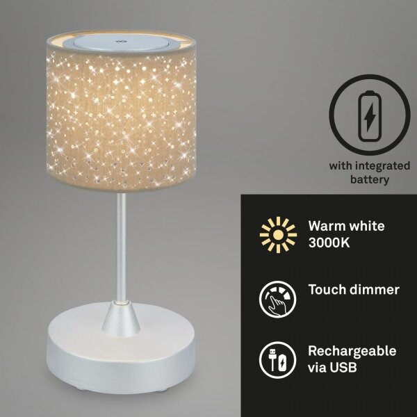 Lampă LED reîncărcabilă dimabilă de masă Brilo LOLE LED/3W/5V IP44 argintiu