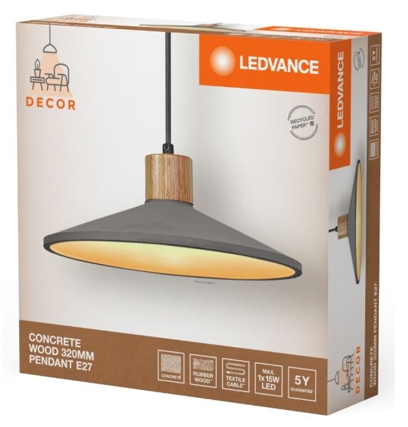 Lustră pe cablu Ledvance DECOR CONCRETE 1xE27/15W/230V d. 32 cm gri ciment