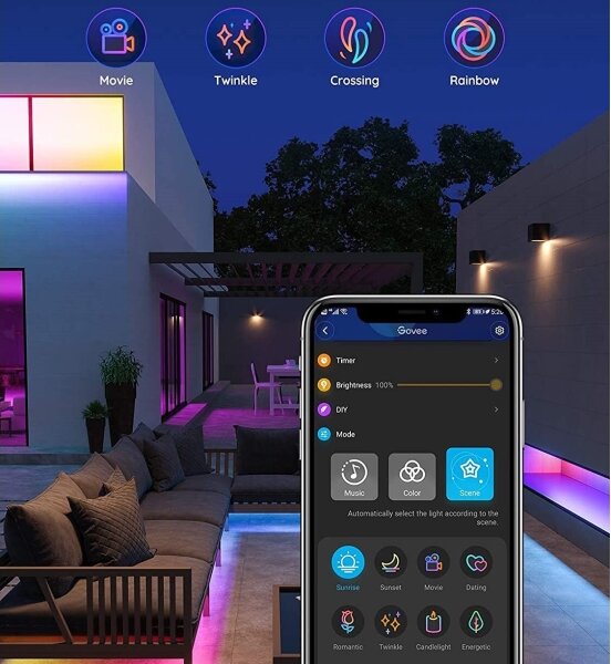 Bandă de exterior Govee Outdoor Pro SMART RGBICWW LED 10m Wi-Fi IP65