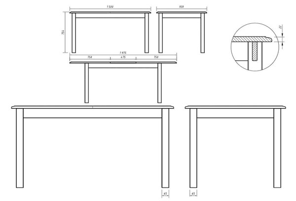 Masă lemn masiv Extensibilă Linea 150/197x93cm