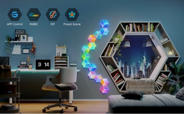 SET 10x corp de iluminat LED Govee Glide Hexa Pro LED Smart RGBIC Wi-Fi