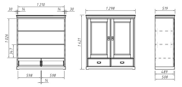 Dulăpior lemn masiv alb Florence, 130 × 50 × 142 cm