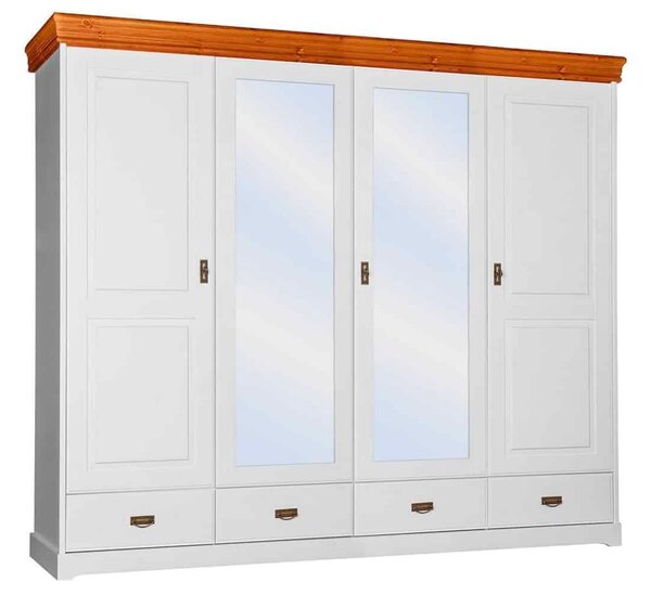 Dulap lemn masiv alb-natur Florence, 253 × 62 × 218 cm