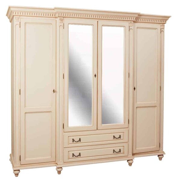 Dulap lemn masiv crem Roberta 4 Uși Patinat, 234 × 67 × 218 cm